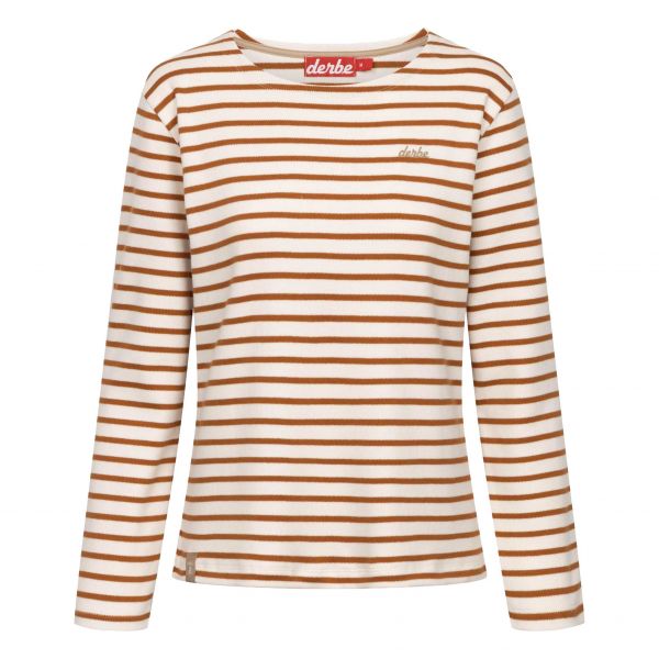 DERBE - INTERSTRIPED - FRAUEN T-SHIRT - OFF WHITE/CARAMEL CAFÉ