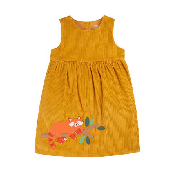 FRUGI - LOVELY LILY CORD DRESS - FEINKORD KLEID MIT PANDA APPLIKATION - GOLD/RED PANDA