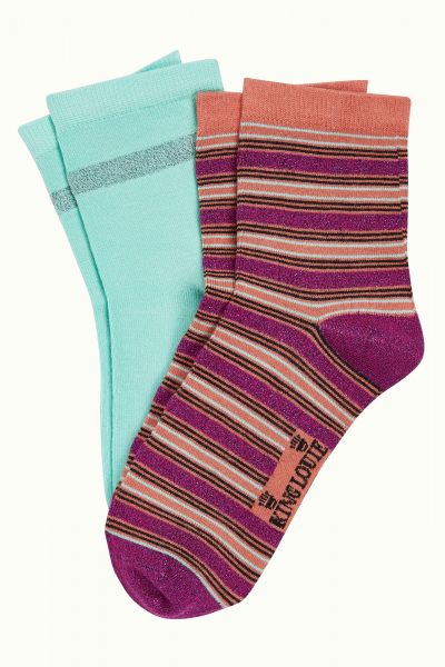 KING LOUIE - HALF SOCKS CASTILLO STRIPE - DAMEN SOCKEN 2-ER PACK - VIVID PURPLE