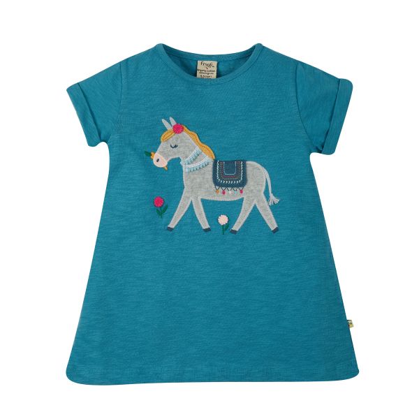 FRUGI - ARIELLA APPLIQUE TOP - KURZARM TUNIKA - SEA BLUE/DONKEY