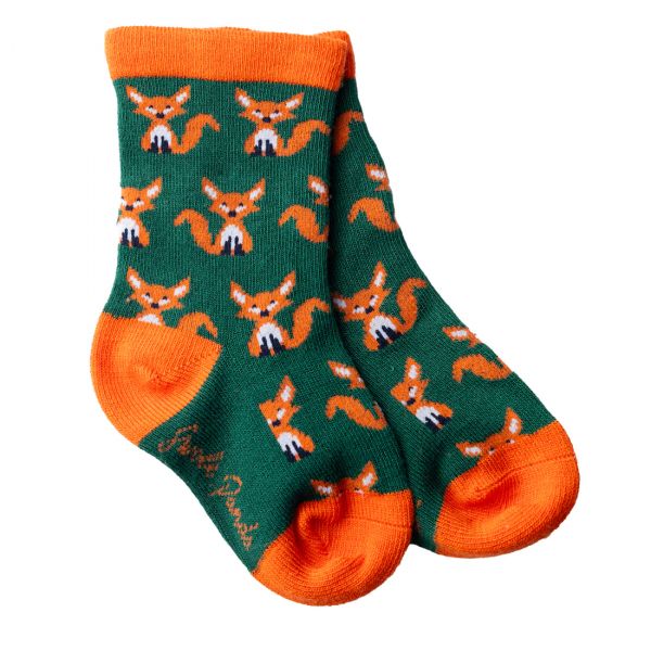 SWOLE PANDA - FOX KIDS SOCKS - KINDER SOCKEN MIT FÜCHSEN - GREEN/ORANGE