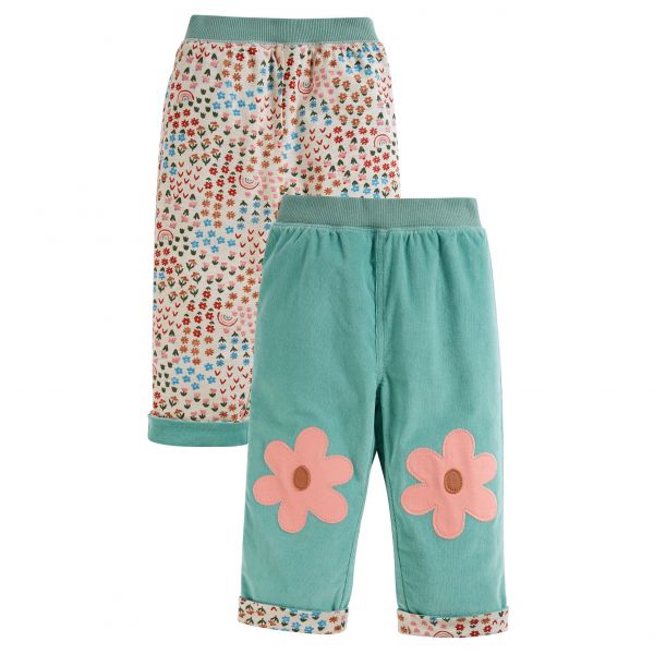 FRUGI - TESS CORD REVERSIBLE TROUSERS - KORDHOSE ZUM WENDEN - MOSS/FLORAL FUN