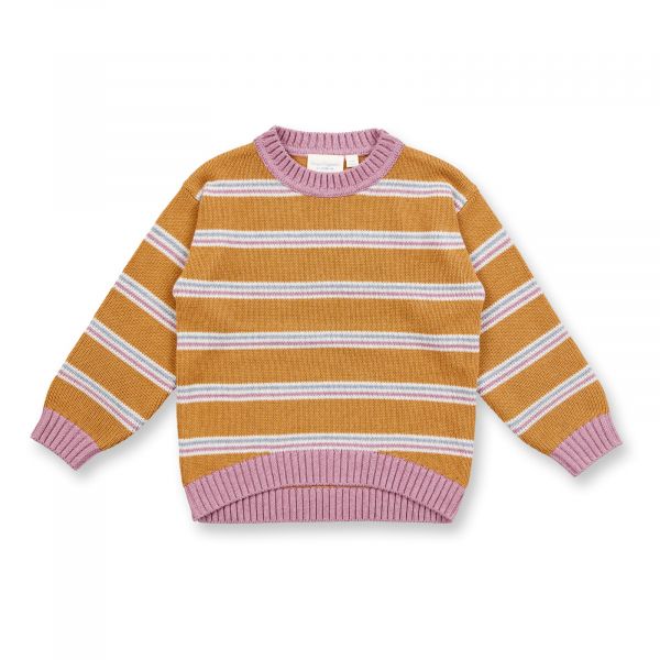 SENSE ORGANICS - DELIA - STRICK PULLOVER - CAMEL/OATMEL/MAUVE STRIPES