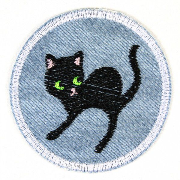 WERTSTÜCK FLICKLI - KATZE JEANS RUND - APPLIKATION ZUM BÜGELN