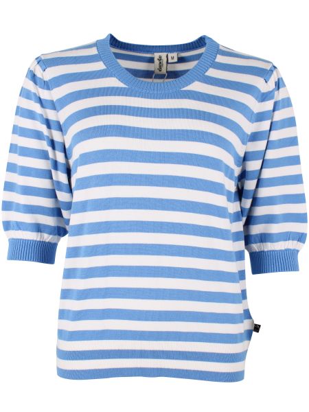 DANEFAE - DANEAPERTIF VISCOSE TEE - GESTREIFTES DAMEN KURZARMSHIRT - WATERBLUE/CHALK