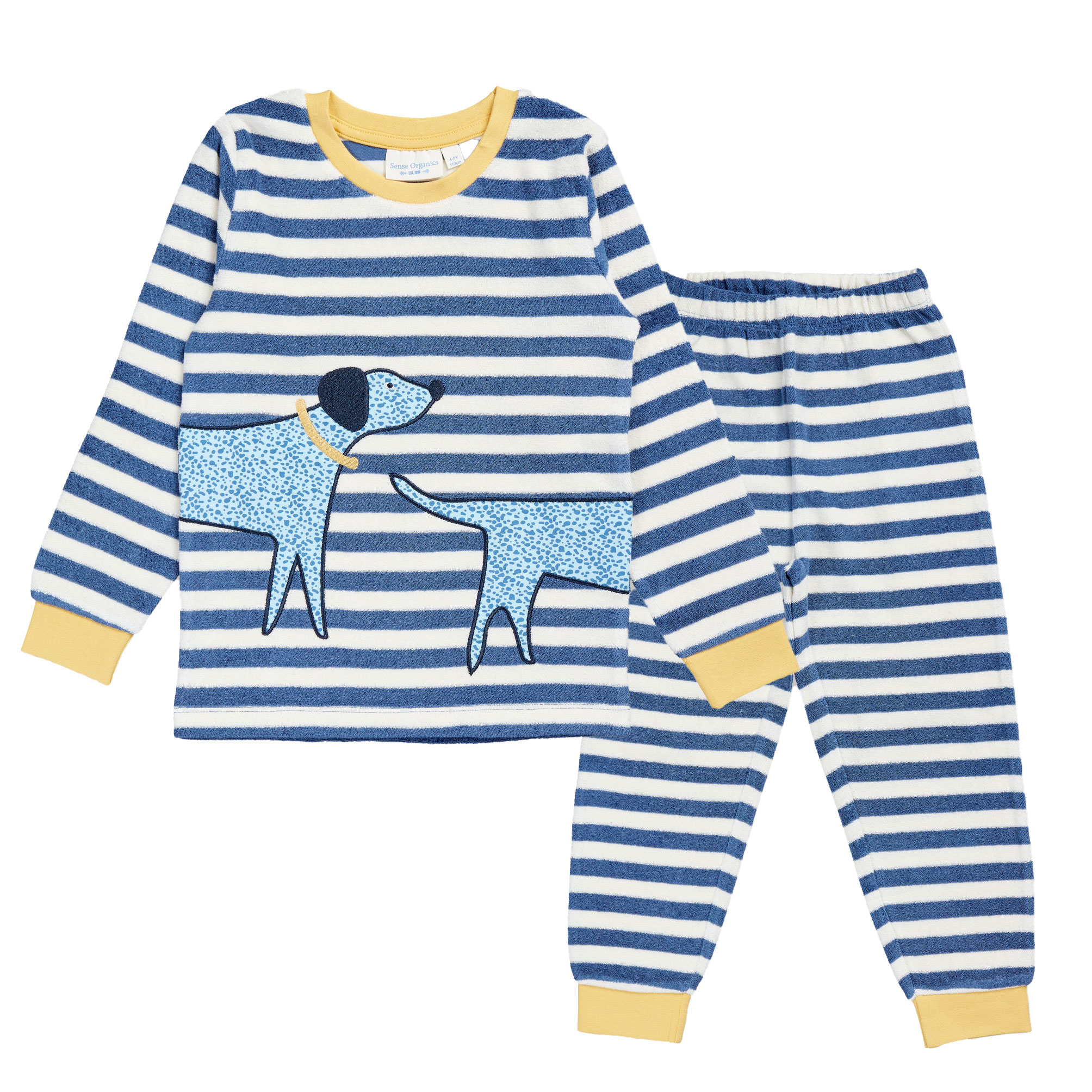 SENSE ORGANICS - LONG JOHN RETRO TERRY - TERRY SCHLAFANZUG - STEEL BLUE  STRIPES + DOG | SCHLAFEN | WILDE MÄDCHEN | Nordgesichter - Nordische Mode