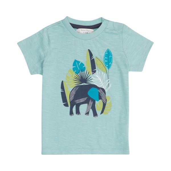 SENSE ORGANICS - IBON BABY - KURZARM T- SHIRT - LIGHT TEAL + ELEPHANT PRINT