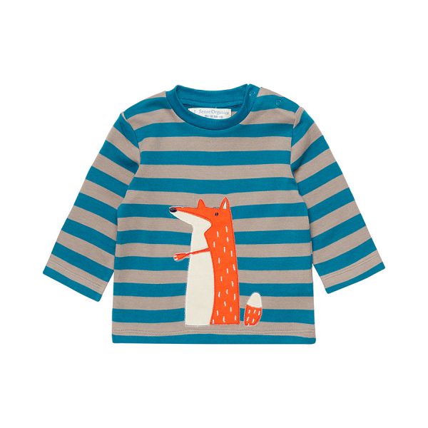 Sense Organics - MALTHE Baby Langarmshirt - Teal/Grey stripes/Fox