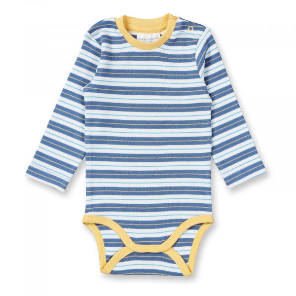 SENSE ORGANICS - VARIN RETRO - BABY LANGARM BODY - STEEL BLUE-YELLOW-BLUE STRIPES