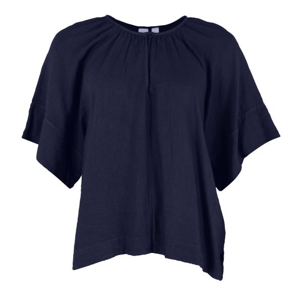 DANEFAE - DANESHADE MODAL LINNEN TOP - DAMEN KURZARM OBERTEIL - DARK NAVY