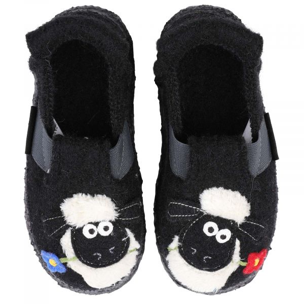NANGA - SHAUNY - KINDER HAUSSCHUH AUS SCHURWOLLE - SHAUN DAS SCHAF SCHWARZ