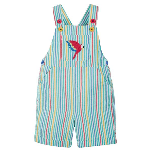 Frugi - Godrevy Dungaree - kurze Latzhose - Koi Red Seersucker/Boat