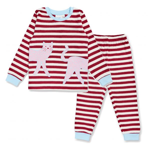 SENSE ORGANICS - LONG JOHN RETRO TERRY - TERRY SCHLAFANZUG - TIBETAN RED STRIPES + CAT