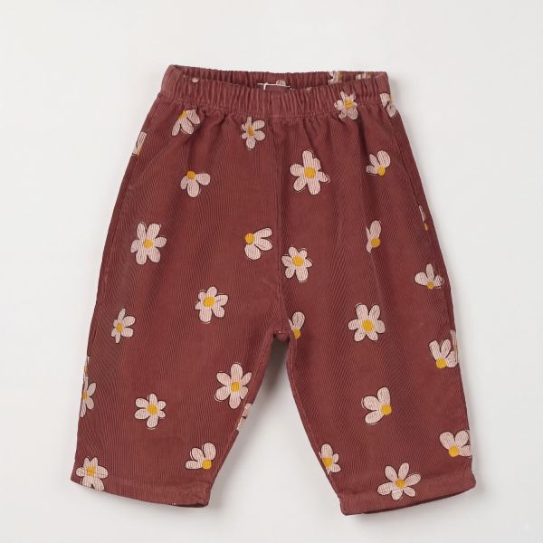 LÖTIEKIDS - BABY WIDE CORDUROY PANTS - BABY KORDHOSE - WASHED BROWN/DAISIES ALL OVER