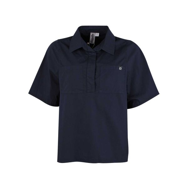 DANEFAE - DANEPEOPLE SMOOTH POPLIN SS SHIRT - DAMEN KURZARM OBERTEIL - DARK NAVY