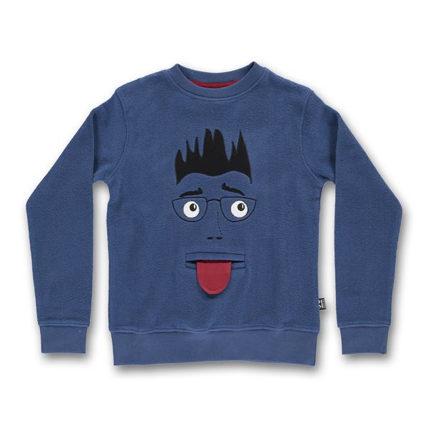 Ubang - Hey! Sweat - Langarm T- shirt - Gesicht mit Zunge/Dark denim
