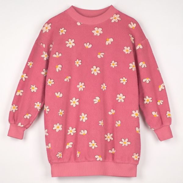 LÖTIEKIDS - LONG SWEATDRESS - LANGARMKLEID - PINK LEMONADE/DAISIES ALL OVER