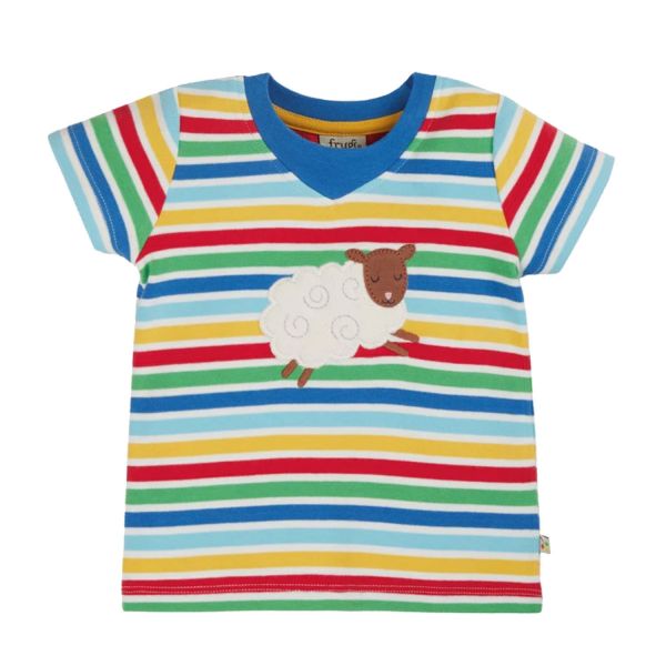 FRUGI - EASY ON TEE - GESTREIFTES KURZARMSHIRT MIT APPLIKATION - COBALT RAINBOW STRIPE/SHEEP