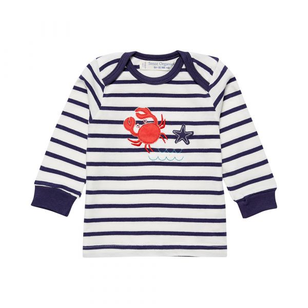 SENSE ORGANICS - TIMBER - BABY LANGARMSHIRT - NAVY STRIPES CRAB