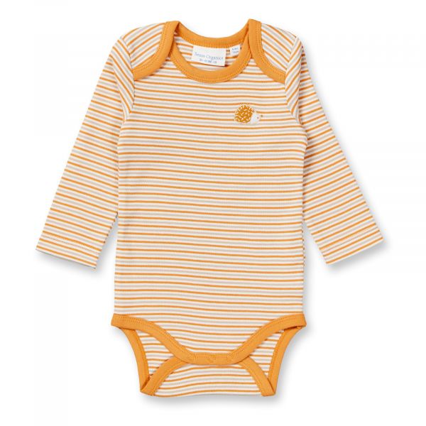 SENSE ORGANICS - YVON - BABY LANGARM BODY - GOLD-SAND STRIPES + HEDGEHOG