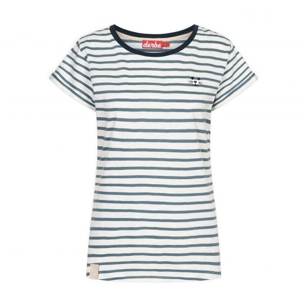 DERBE- ROBBENSCHNUTE_STRIPED - DAMEN T-SHIRT - ORION BLUE