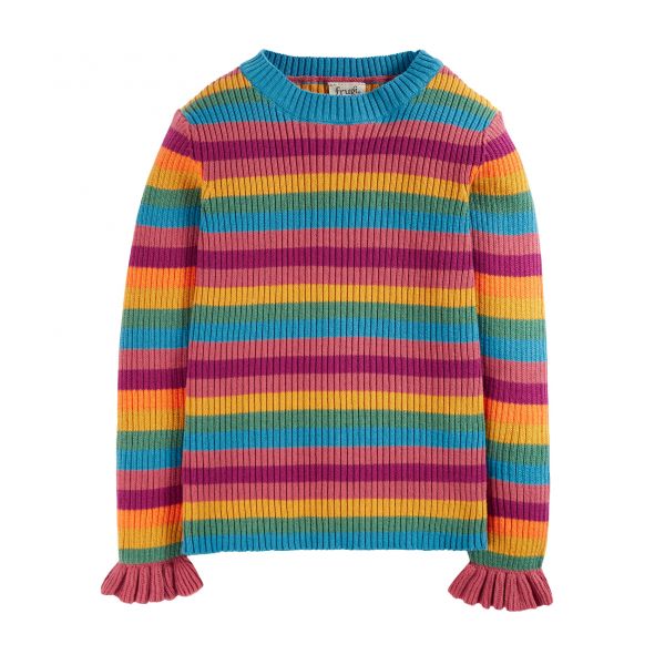 FRUGI - ZOE KNITTED JUMPER - STRICKPULLOVER IN REGENBOGENFARBEN - ROSEHIP RAINBOW STRIPE