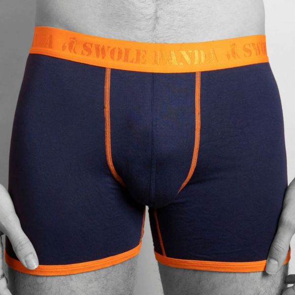 SWOLE PANDA - NAVY BAMBOO BOXERS ORANGE BAND - HERREN UNTERHOSE - NAVY/ORANGE