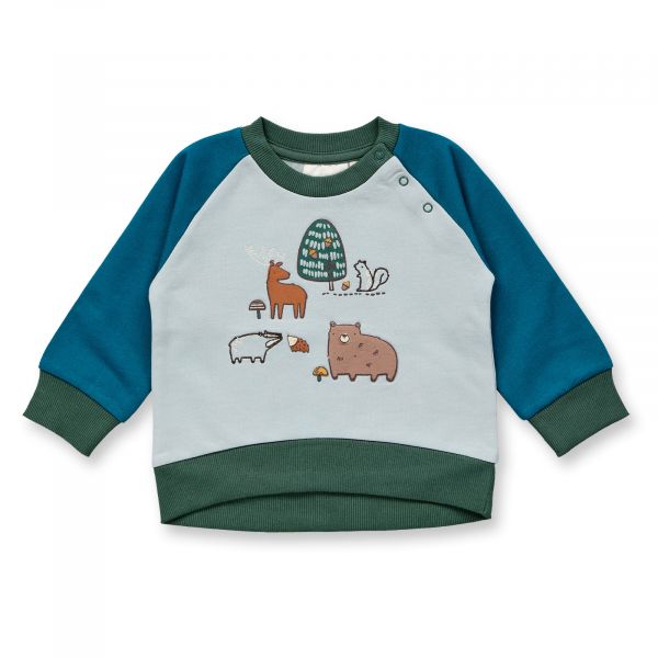 SENSE ORGANICS - BUDA BABY SWEATER - PULLOVER - ICEGREY/TEAL + WOODLAND