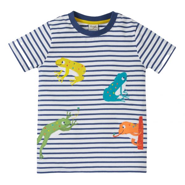 FRUGI - ELIJAH APPLIQUE T-SHIRT - ELIJAH APPLIQUE T-SHIRT - NAVY BLUE STRIPE/FROGS