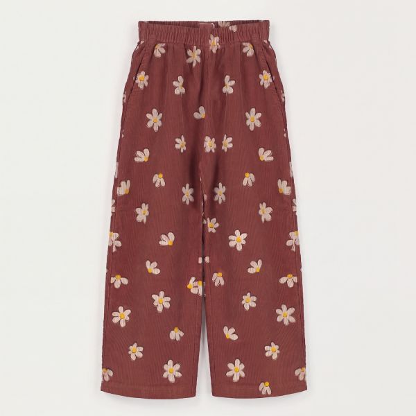 LÖTIEKIDS - MINI CORDUROY TROUSERS - KORDHOSE - WASHED BROWN/DAISIES ALL OVER