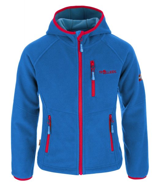 TROLLKIDS - Kids Stavanger Jacket - winddichte Kapuzen- Fleeceacke - med blue/red