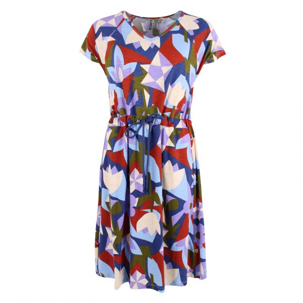 DANEFAE - ORGANIC - DANOUIOUI SLUB SS DRESS - DAMEN SOMMERKLEID - DARK BLUE GEOFLEUR