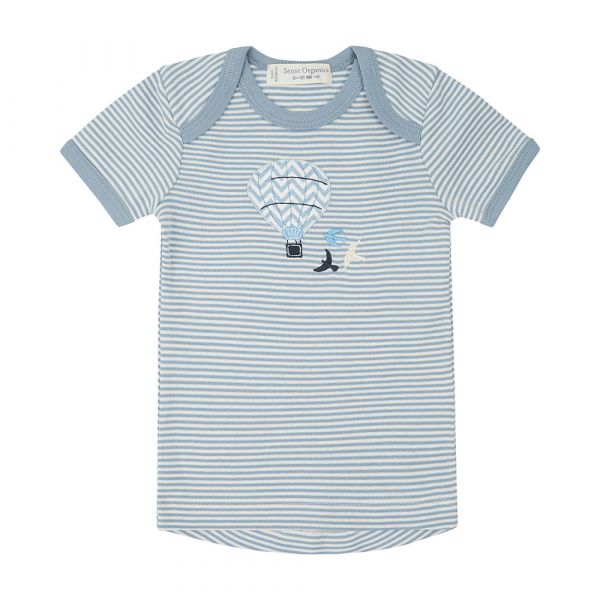SENSE ORGANICS - TILLY BABY SHIRT - KURZARM OBERTEIL - FADED DENIM STRIPES/BALLOON