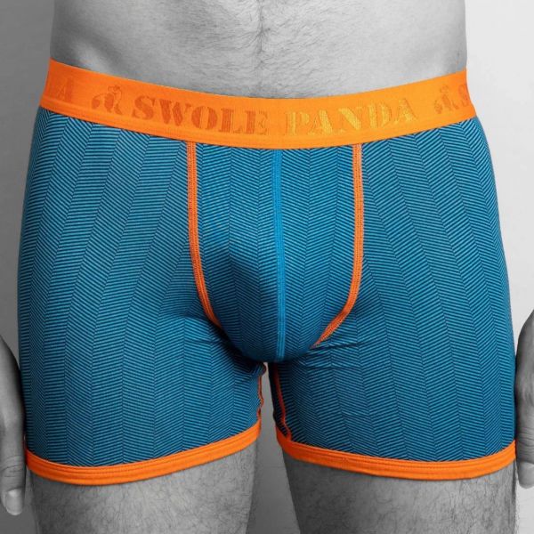 SWOLE PANDA - HERRINGBONE BAMBOO BOXERS / ORANGE BAND - HERREN UNTERHOSE - FISCHGRÄTENMUSTER