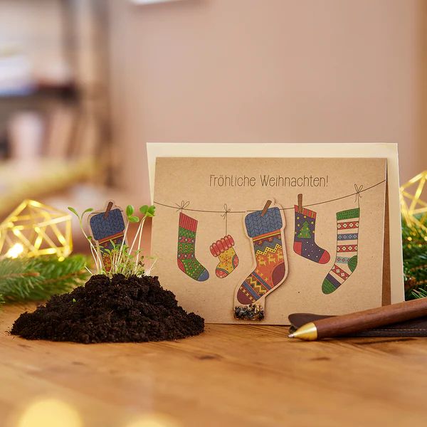 DIE STADTGÄRTNER - SAATSTECKERKARTE - WEIHNACHTSKARTE - SOCKEN