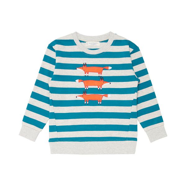 Sense Organics - FINN Baby Sweatshirt - Teal/Grey stripes/Fox