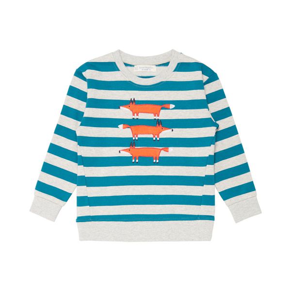 Sense Organics - FINN Sweatshirt - Teal/Grey stripes/Fox