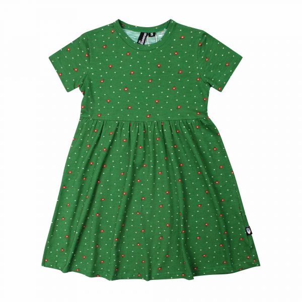 DANEFAE - DANESHELLFISH SLUB DRESS - KURZARM KLEID MIT BUNTEN PUNKTEN - GRASS GREEN SPRINKLE