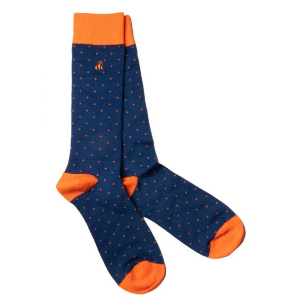 SWOLE PANDA - SPOTTED ORANGE SOCKS - GEPUNKTETE HERREN SOCKEN - NAVY/ORANGE