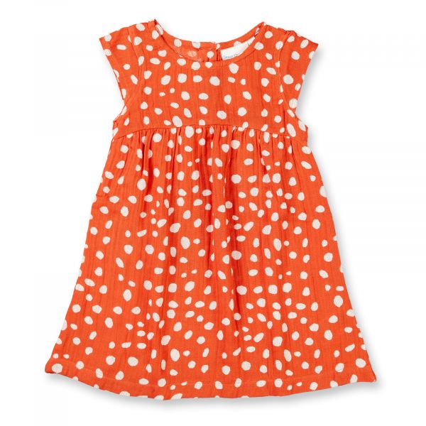 SENSE ORGANICS - NEELA DRESS - KURZARM KLEID - AOP DOTS RUSTY RED