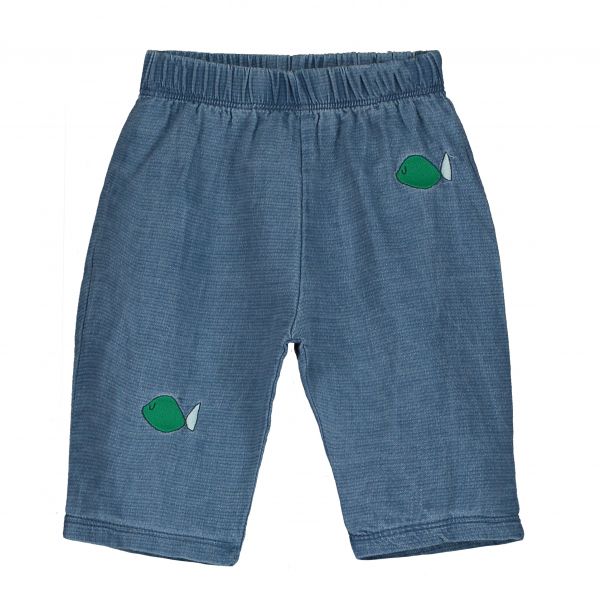 LÖTIEKIDS - WIDE LIGHT DENIM BABY PANT - BABY HOSE - WASHED INDIGO BABY FISHES EMBROIDERY