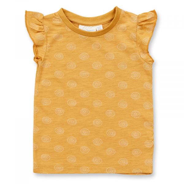 SENSE ORGANICS - NANA BABY BUTTERFLY SHIRT S/S - KURZARM OBERTEIL BIO - AOP BATIK CIRCLE MUSTARD