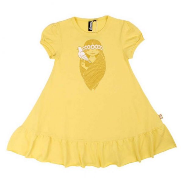 DANEFAE - DANEVESTERBRO DRESS - KURZARM KLEID - BRIGHT YELLOW LILLMISSLIVER