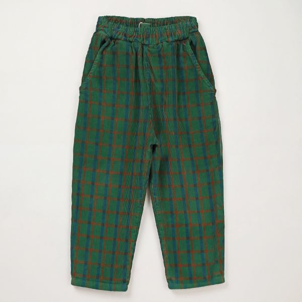 LÖTIEKIDS - CORDUROY WIDE PANTS - KORDHOSE - GREEN/PLAID ALL OVER