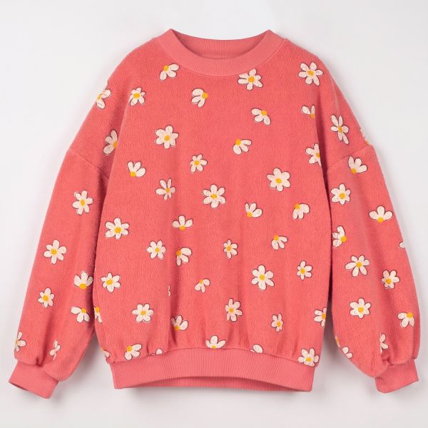 LÖTIEKIDS - TEDDY SWEATSHIRT - LANGARM PULLOVER - CORAL/DAISIES ALL OVER