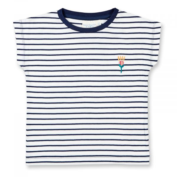 SENSE ORGANICS - DORA SHIRT S/S - KURZAR, T- SHIRT - NAVY STRIPES + FLOWER