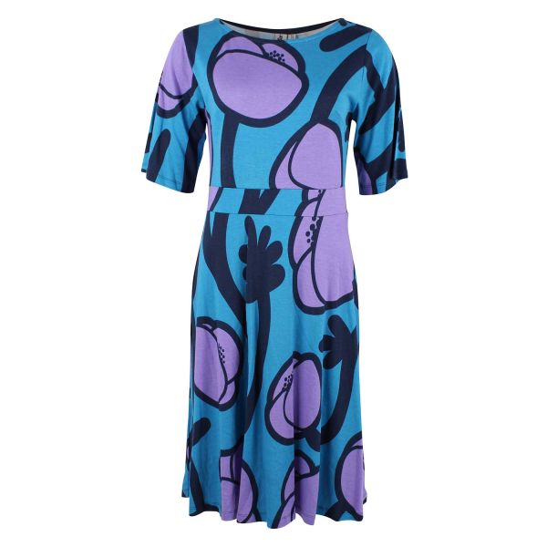 DANEFAE - DANEVIBORG INTERLOCK DRESS - DAMEN SOMMERKLEID - FADED BLUE POPPY