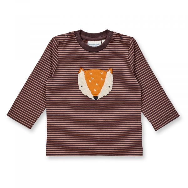 SENSE ORGANICS - ELAN BABY SHIRT L/S - LANGARMSHIRT - DARK BROWN STRIPES + FOX