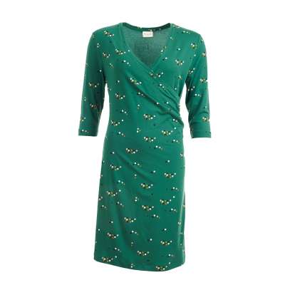 King Louie Damen Kleid Lola Dress Chime – Mit Bindegürtel, Grafischem Muster, Aus Elastischem Viskosejersey, Midilänge, Langärmlig, Reverskragen