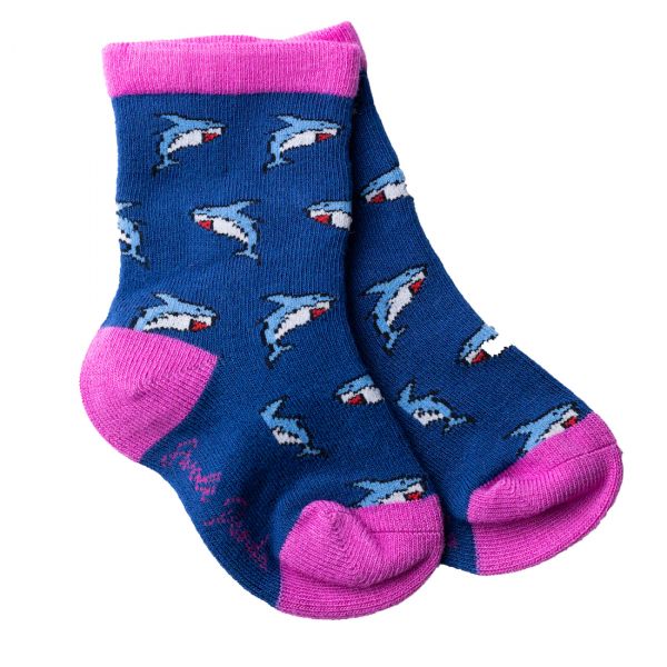 SWOLE PANDA - SHARK KIDS SOCKS - KINDER SOCKEN MIT HAIFISCHEN - NAVY/PINK